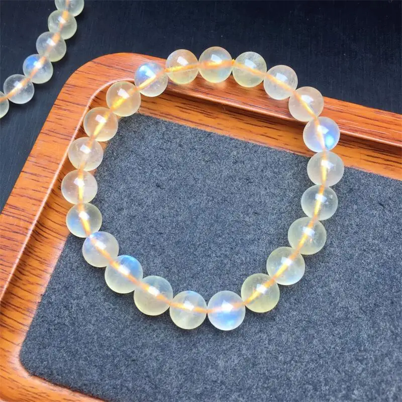 8MM Natural Yellow Moon Stone Bracelet Women Elegant Charm Yoga Energy Meditation Wrist jewelry Gift 1PCS