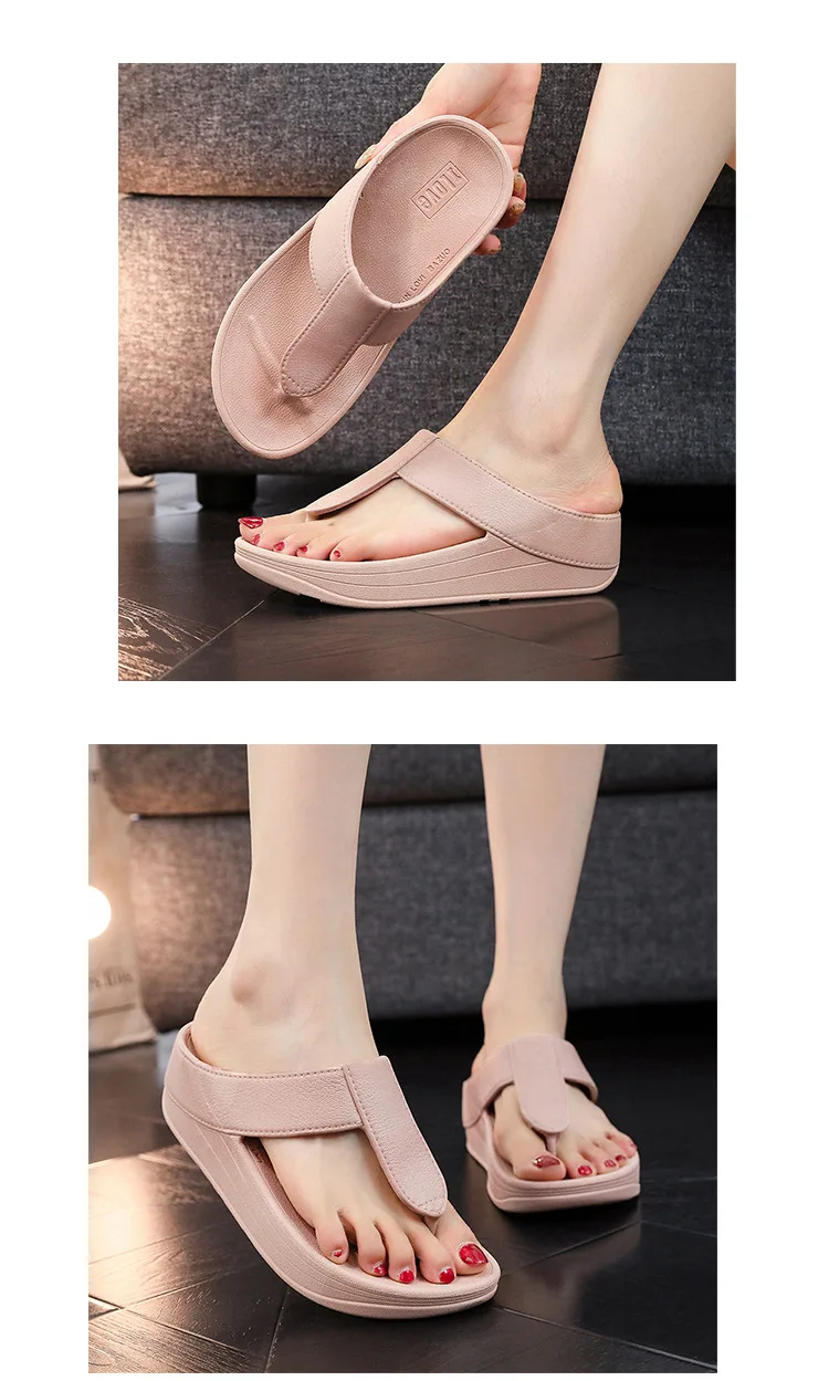 36-41 Damen Flip-Flops, Strandschuhe, Sommer Keilabsatz-Sandalen, Damen-Sandalen, Bohemian-Slides mit dicker Sohle – Detail 9