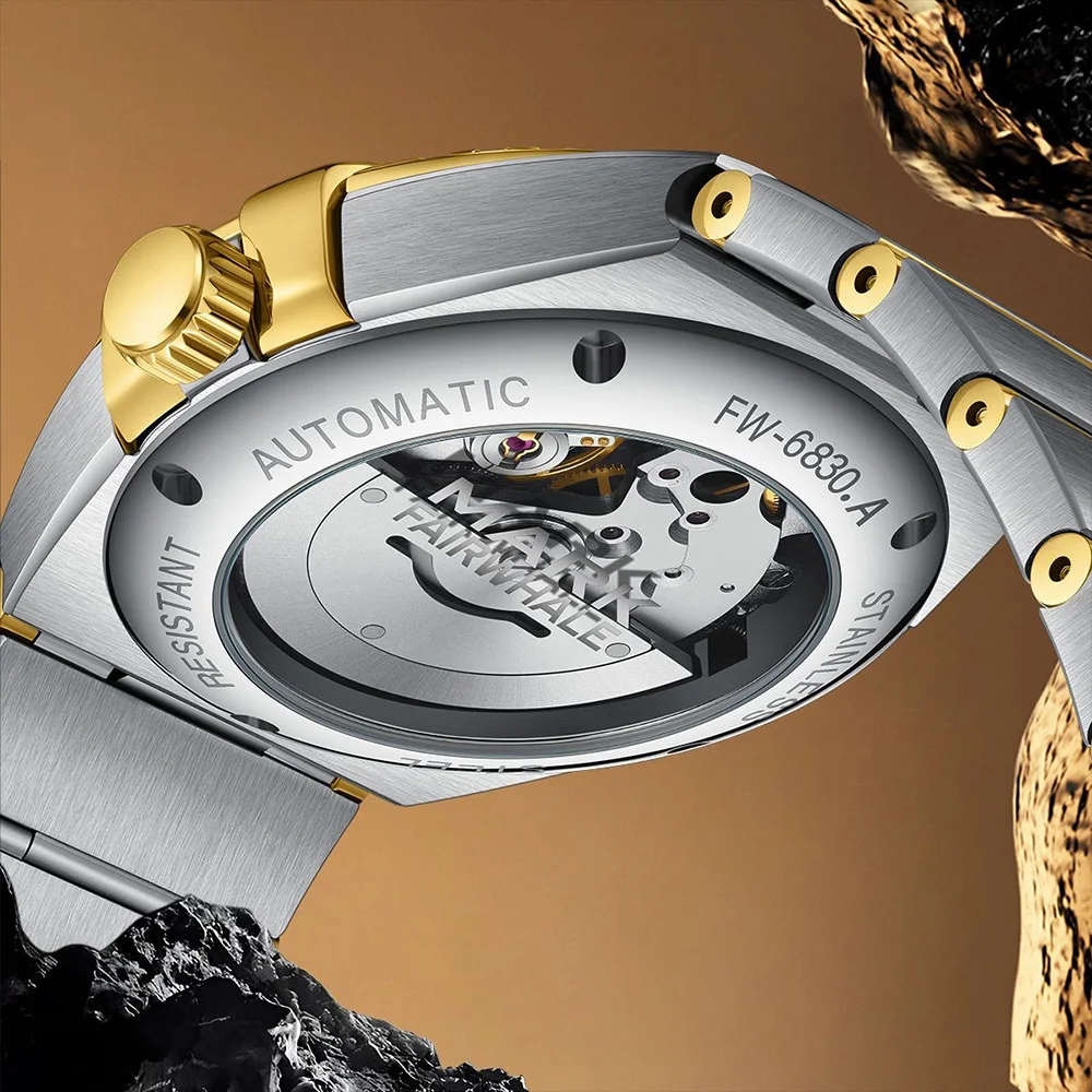 Mark Fairwhale 高級自動巻きメンズウォッチ ステンレススチール ビジネス ドレス腕時計 ファッション ダイヤモンド 機械式デザイン用