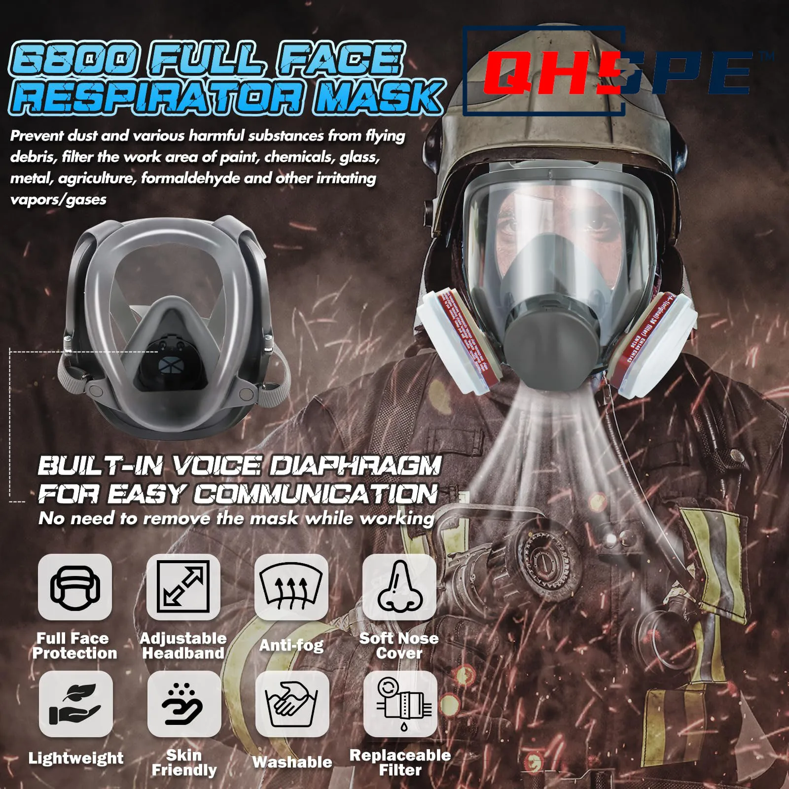 

Противотуманный противогаз 6800, промышленная окраска, распылительный респиратор, безопасный рабочий фильтр, пыленепроницаемый, анфас, защита от формальдегида