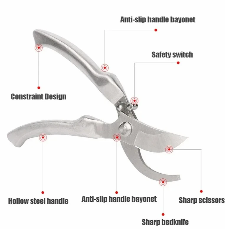 Cesoie da potatura da giardino interamente in acciaio, potatrice a gomito con rimbalzo automatico e set di forbici per la raccolta della frutta, strumento da giardinaggio durevole