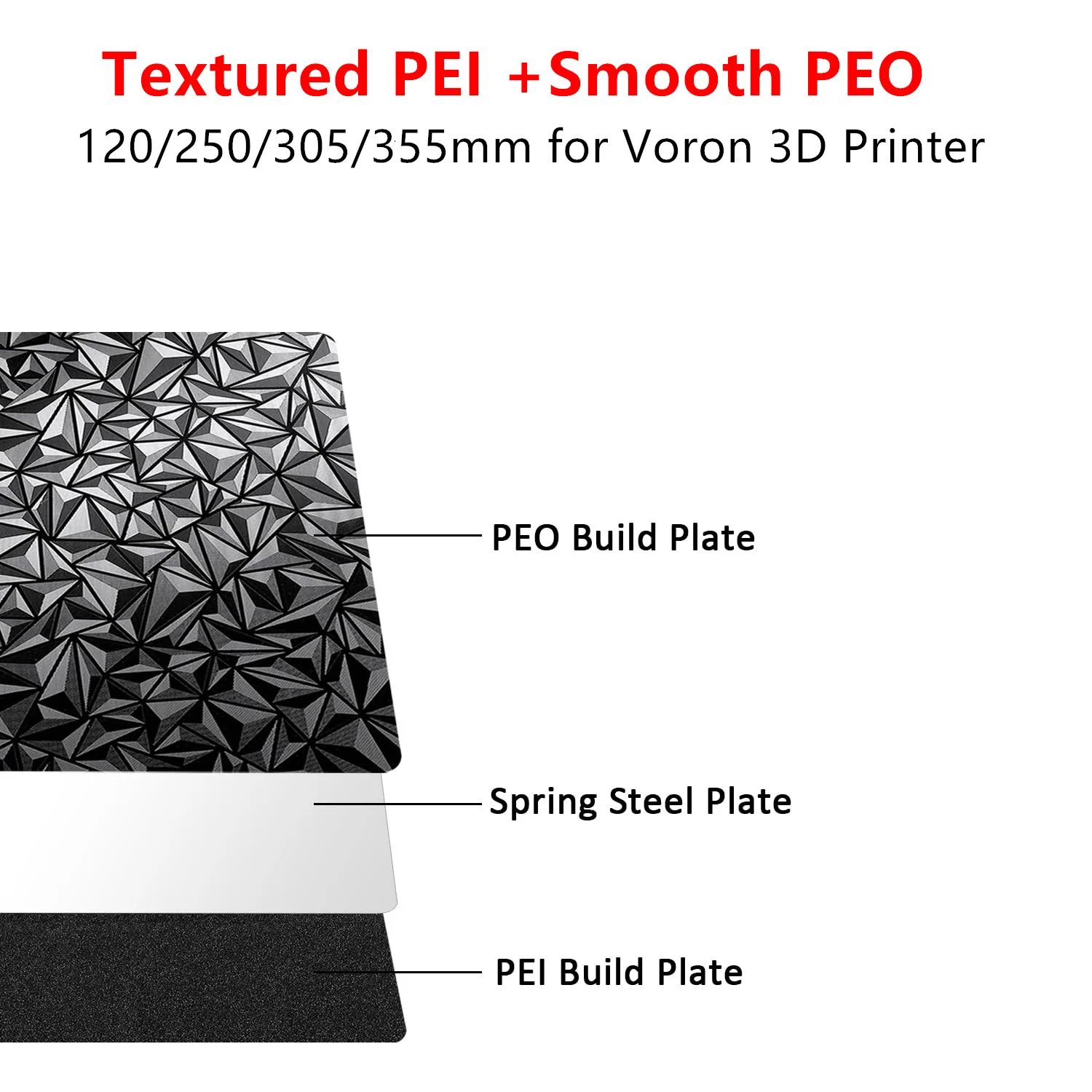 PEI Build Plate for Voron 3D Printer 120/250/305/355mm Flexible Spring Steel Sheet Black Textured PEI+Diamond PEO Printing
