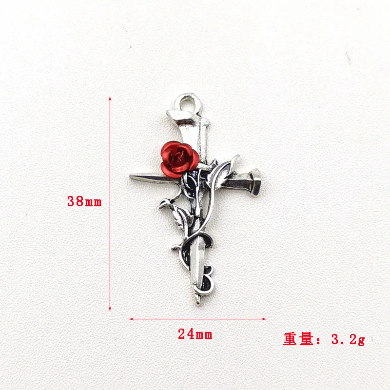 10pcs/lot Vintage Thorn Rose Cross Sword Charms Pendant  DIY for Necklace Earrings Charm Jewelry Making DIY Jewelry Findings