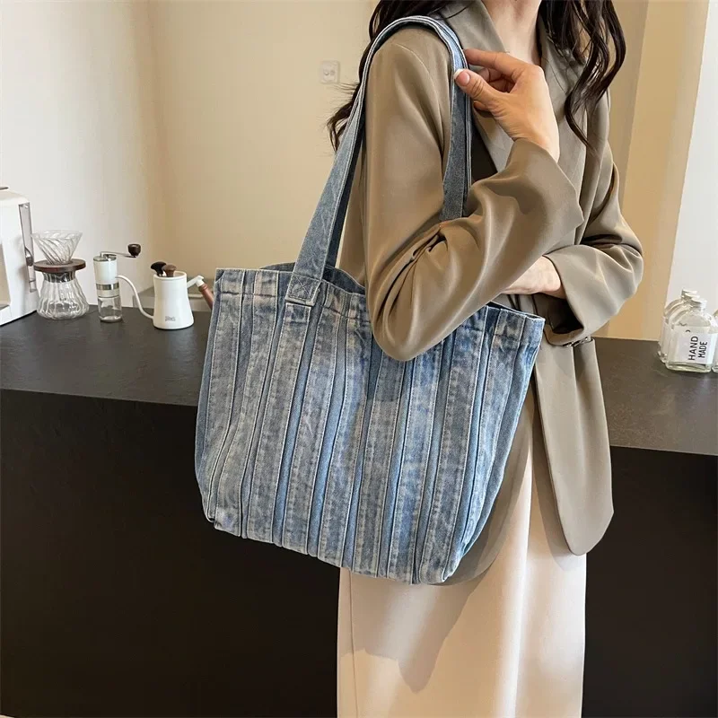 

Women Canvas Shoulder Tote Bag Denim Eco Shopper Handbags for Woman 2025 Large Ladies Hand Bags Girls Student Book Bags Bolsas
