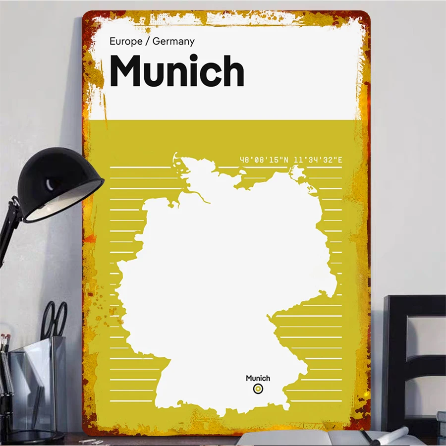 Munich City Map Metal Wall Art Bavaria Germany Decorative Hanging Home Decoration Painting