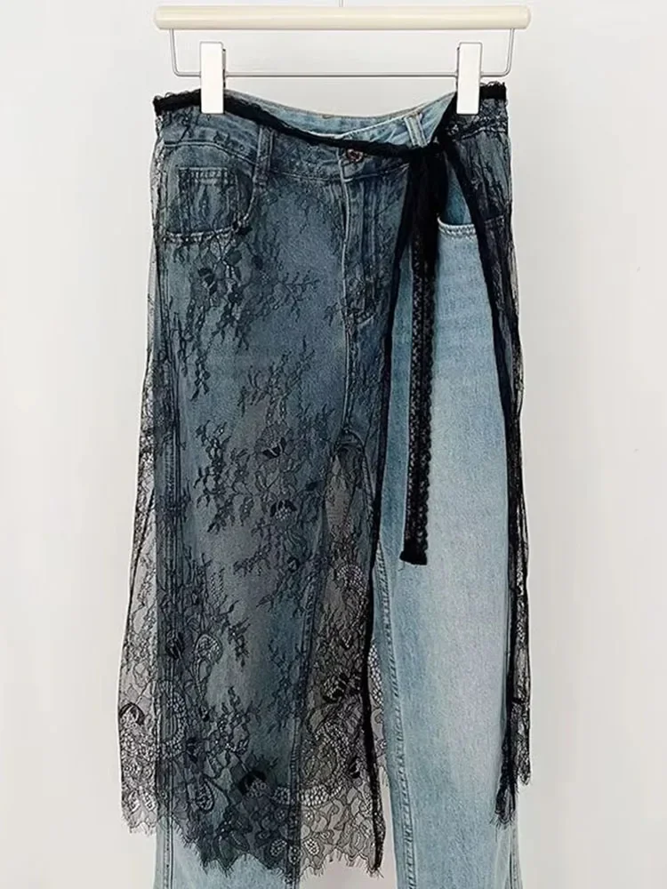 Skirts Women Lace Drawstring Design Elegant Korean Style Spring Summer A-line High Waist Irregular Side Slit Fashion Street