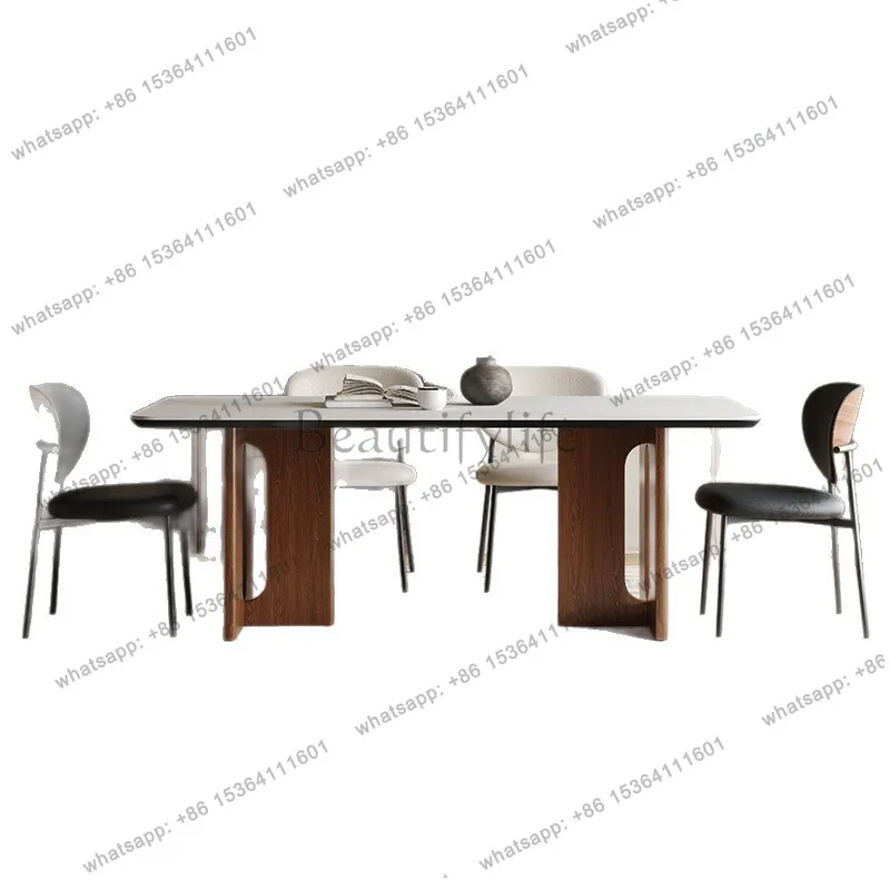Solid wood full support rock slab dining table Modern simple medium and ancient style household small apartment dining table