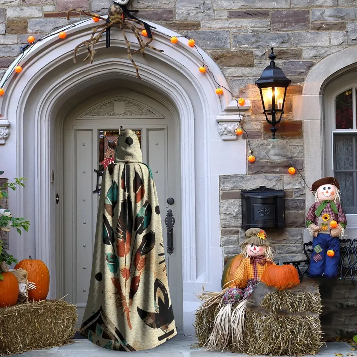 الأمريكية العرقية القبلية الفن المائية نمط طويل مقنعين عباءة الساحرة القرون الوسطى زي تأثيري كيب هالوين مصاص دماء الكبار #6