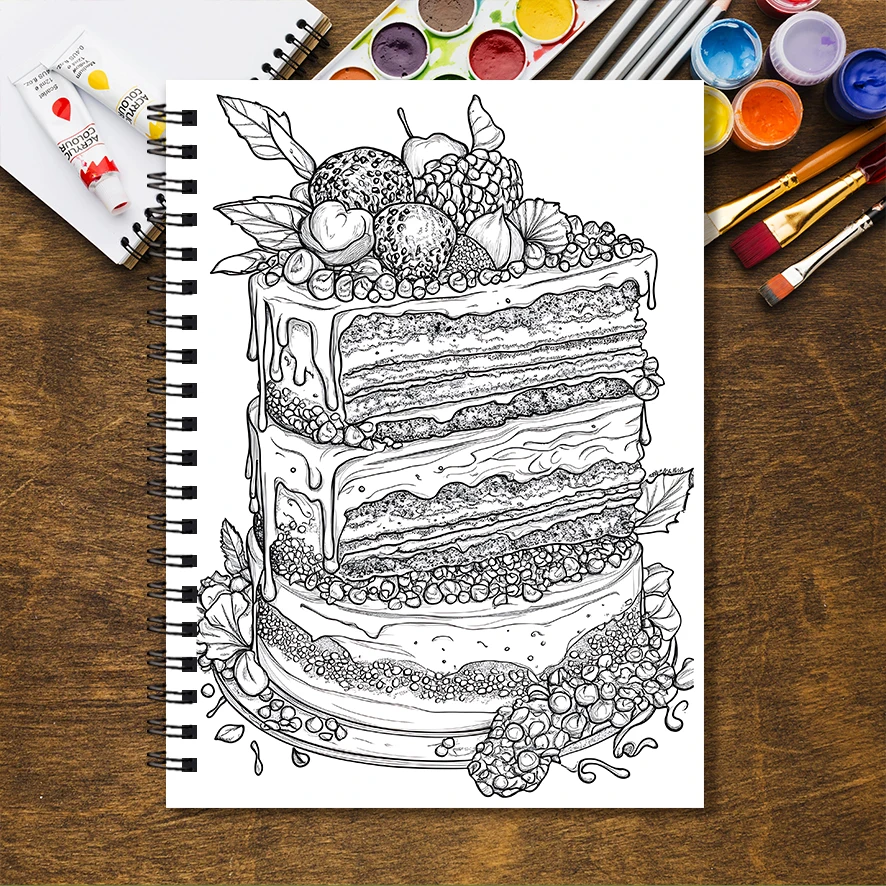 大人の心のこもったデザートの塗り絵は、ストレスを軽減し、感情を和らげるのに役立ちます、8.3x11.2 "、32ページ