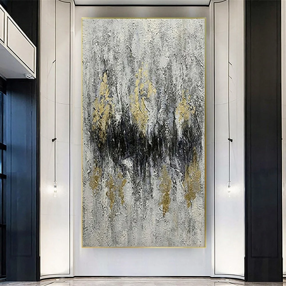 Abstract Design Black Gold Grey Texture Wall Art Picture Real Handmade Classical Oil Painting Used Canvas Drawing For Home Decor