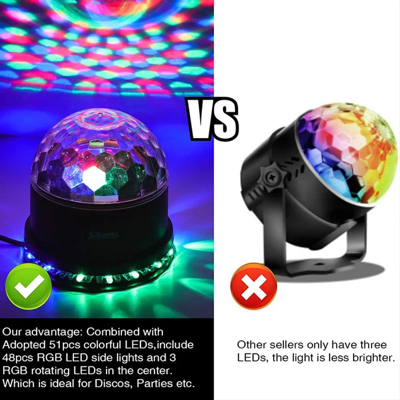 Sound Activated Rotating Disco Ball Party Lights 3W RGB LED Stage Lights Laser Projector Light For Christmas Wedding Festival