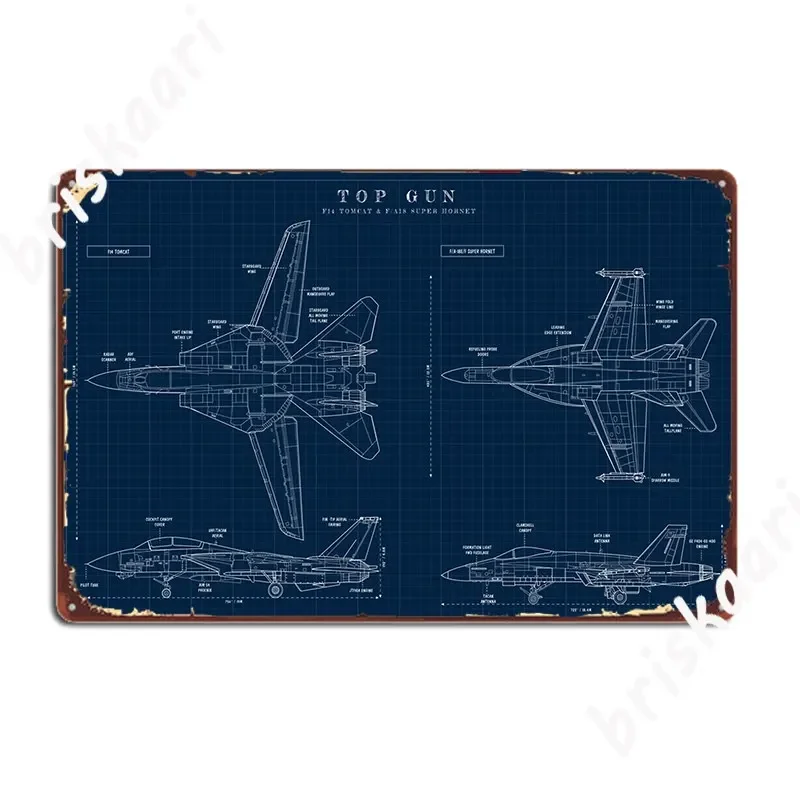 Top Gun F14 Tomcat Vs Fa18 Super Hornet Navy Blueprint Metal Sign Printing Pub Home Wall Decor Tin Sign Posters