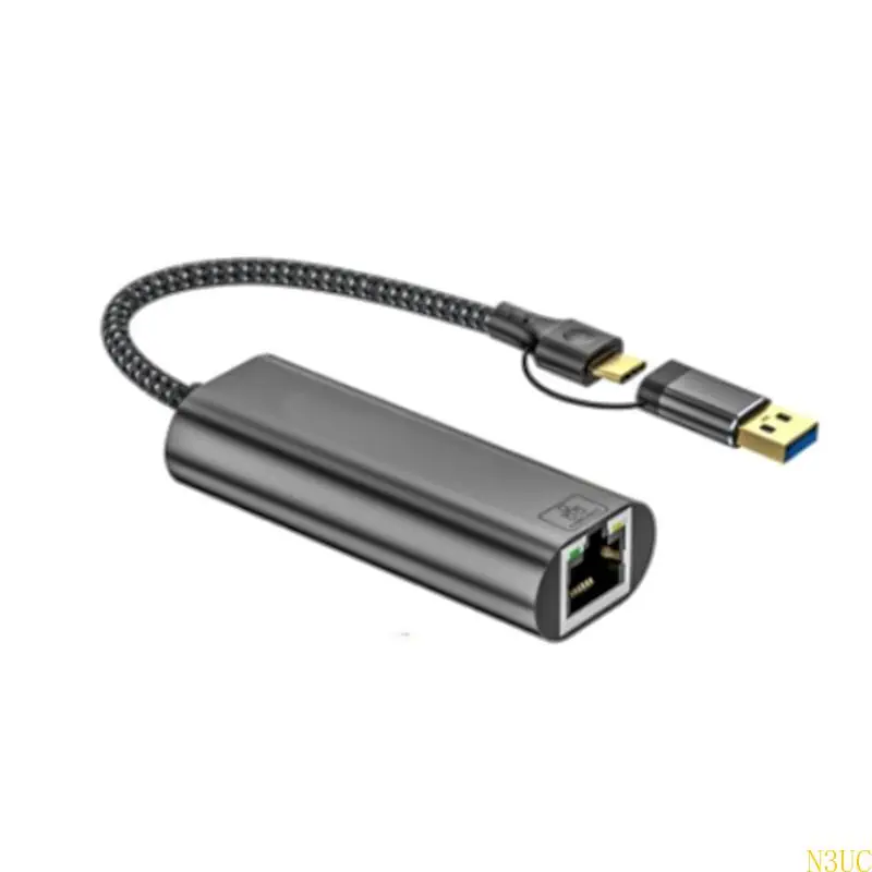 

N3UC USB+Type C to Ethernet Adapter Networking Adapter 2.5Gbps Gigabit USB C to RJ45 Ethernet Converters For PC Laptop