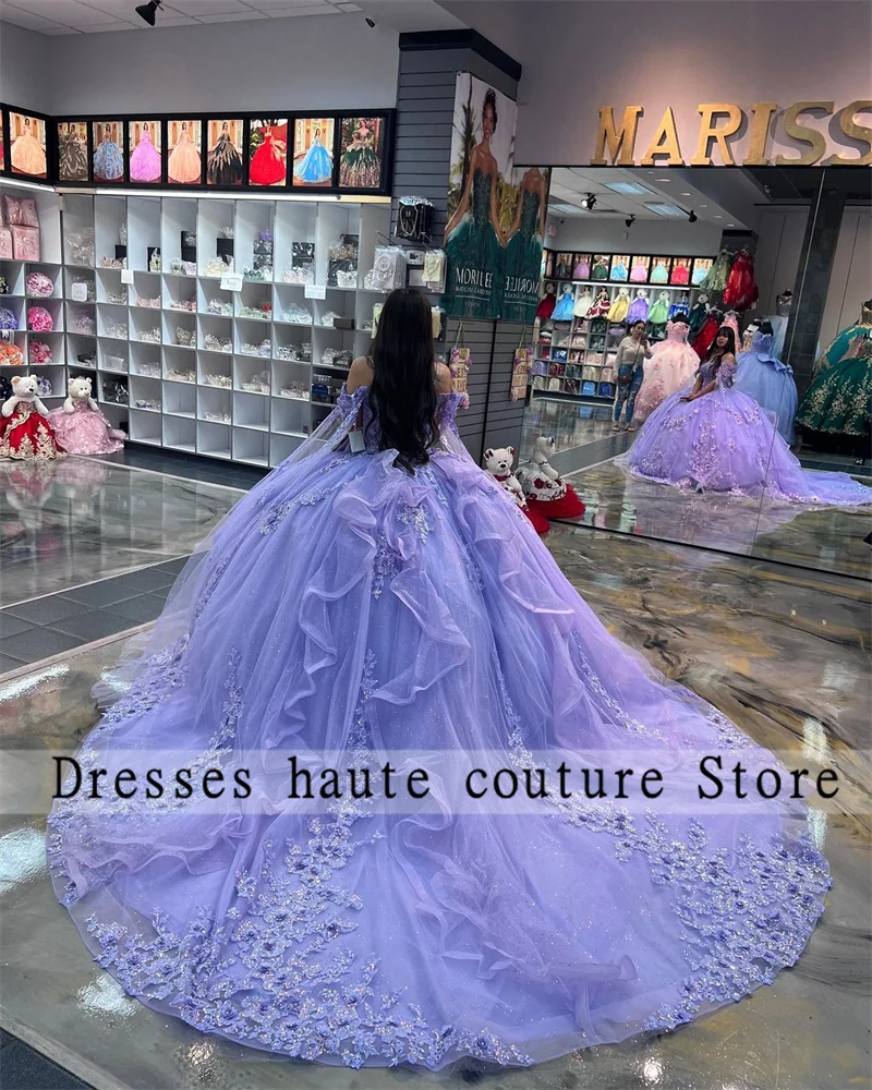 

Mexican Lavender Off The Shoulder Ball Gown Quinceanera Dress 2024 Beaded Lace Appliques Birthday Gowns Sweet 16 Dress Lace-up