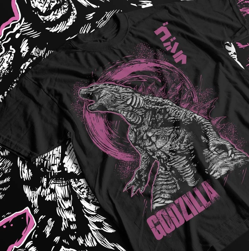 JP Movie Godzilla Vintage Print Cotton Short Sleeve T-Shirt Men Women Harajuku Y2K Clothes Summer Short-Sleeve Casual Tee Tops