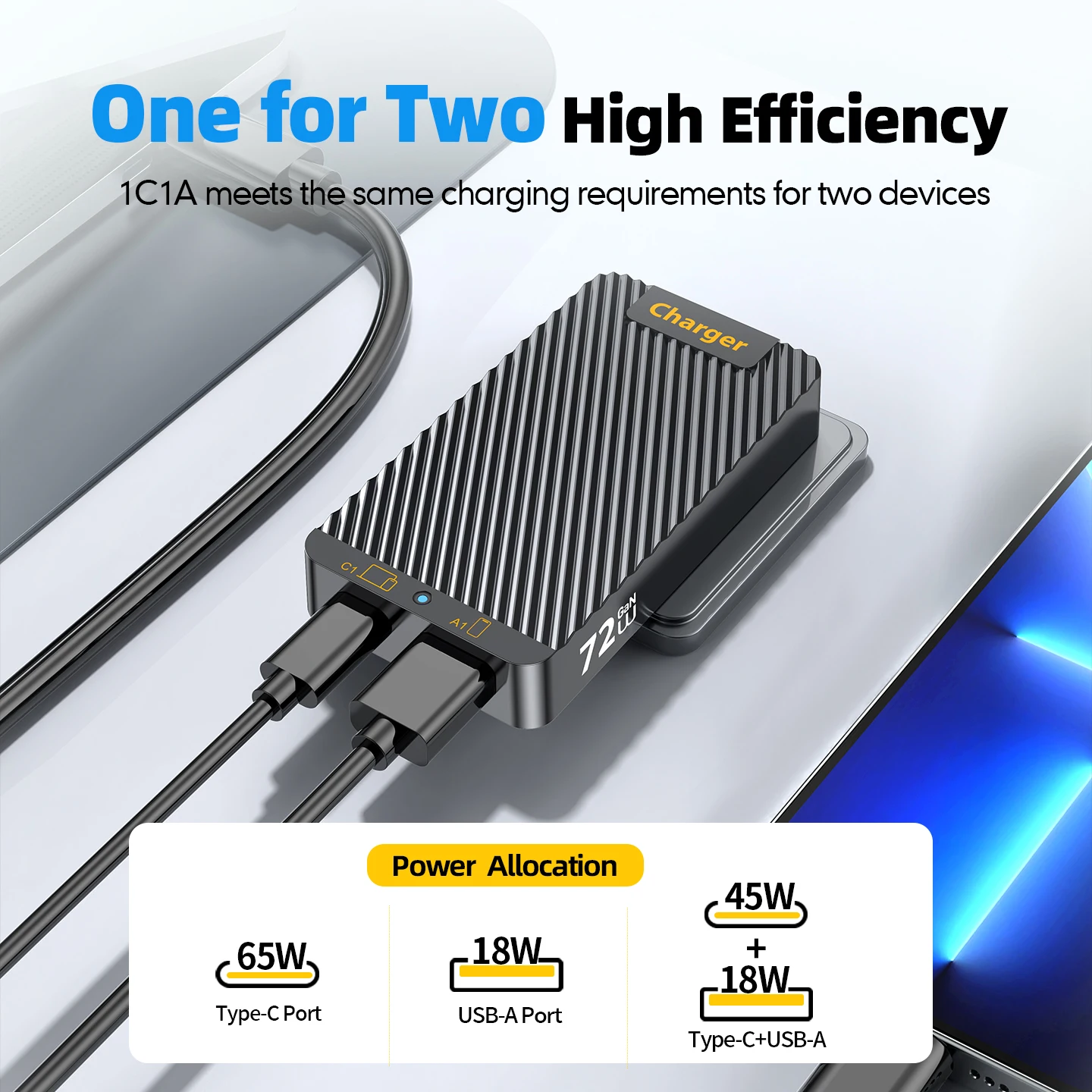 TINSOL PD 72W Gallium Nitride Charger Dual-Port Ultra-Thin Mini Foldable Fast Charger Head, Suitable for Multi-Country Travel