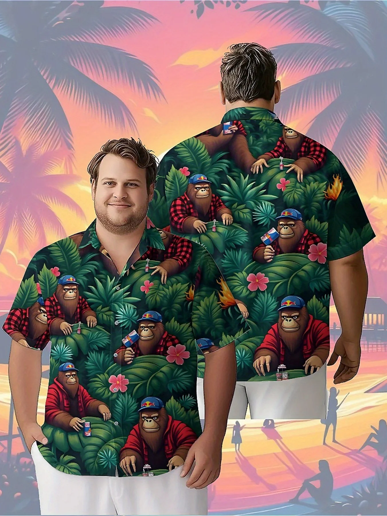 

Men's Plus Size Hawaiian ShirtsGorillas Wearing Red and Black Plaid Shirtspattern, Unisex Aloha Shirts,New in Topstee,streetwear