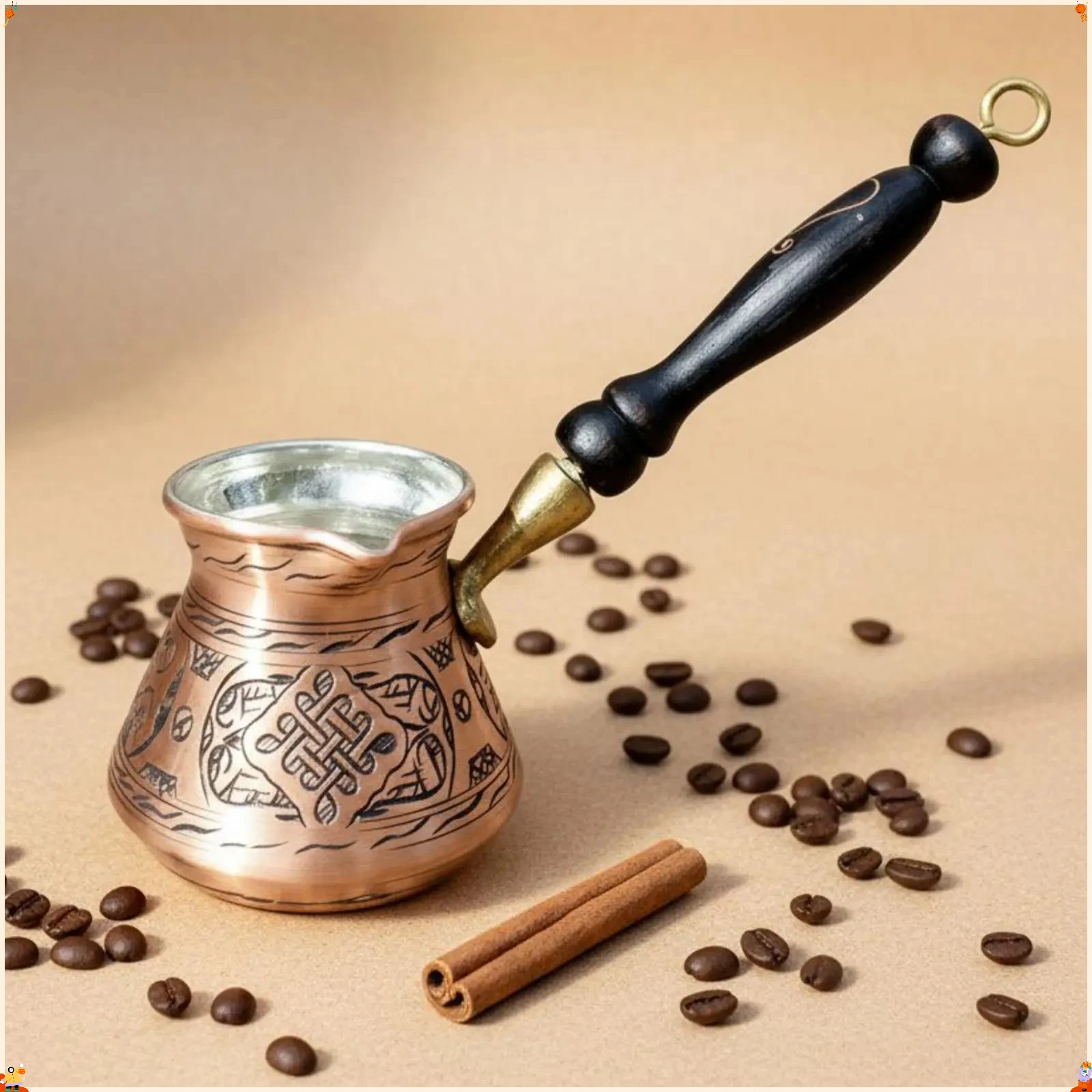 Turkish Coffee Pot Vintage Design Handmade Copper Cezve Copper Cezve Tin Lined Greek Briki Rustproof for Collectors, Gift