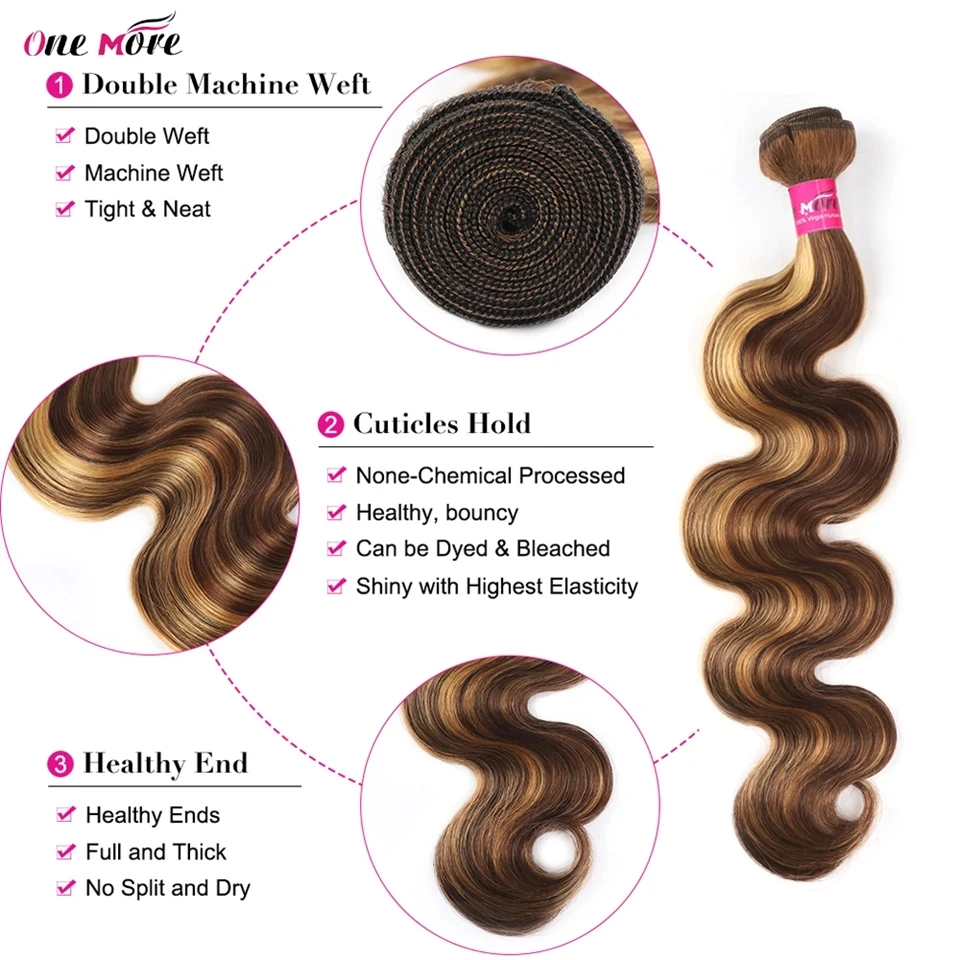 P4/27 Highlight Body Wave Bundles 100% Human Hair Bundles Brown Brazilian Hair Weave Bundle 24 26 inch 1 3 4 Remy Hair Bundles