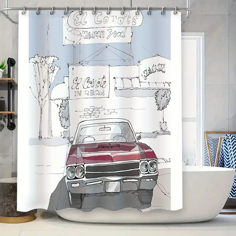 

Vintage Muscle Car Shower Curtain American Classic Car Racing Automotive Bathroom Decor Waterproof Home Decor