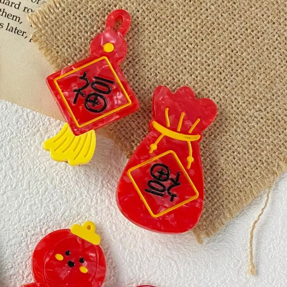 Fortune God of Wealth Hat Duckbill Hair Clip Koi Lucky Bag Red Packet Hair Clip Mahjong Fashion Acetate Tanghulu Hairpin