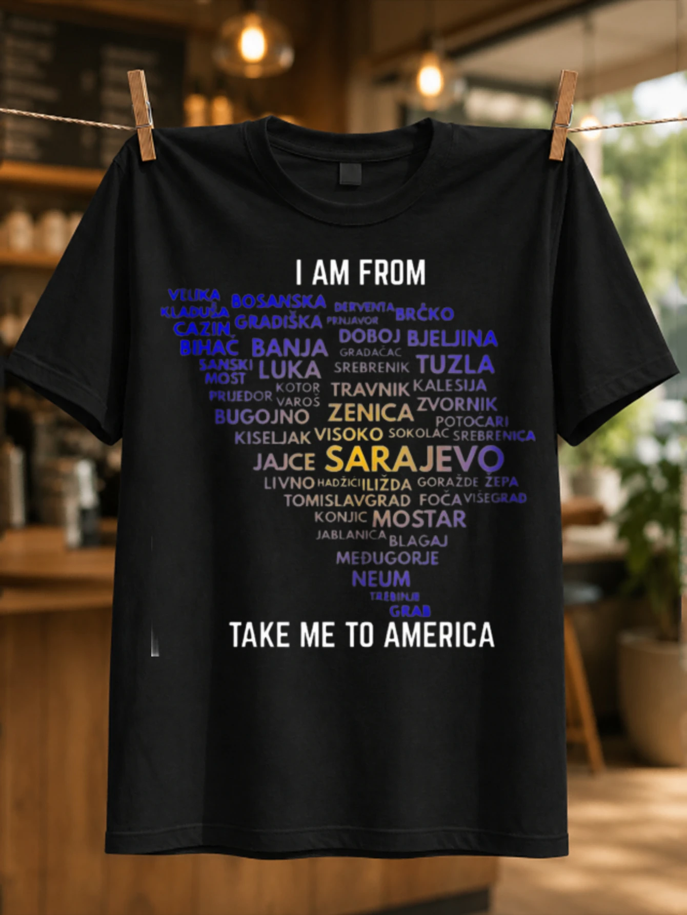 I Am From Sarajevo Take Me To America design Bosnia city word blue gold  typography Unisex All  Unisex All T-Shirt