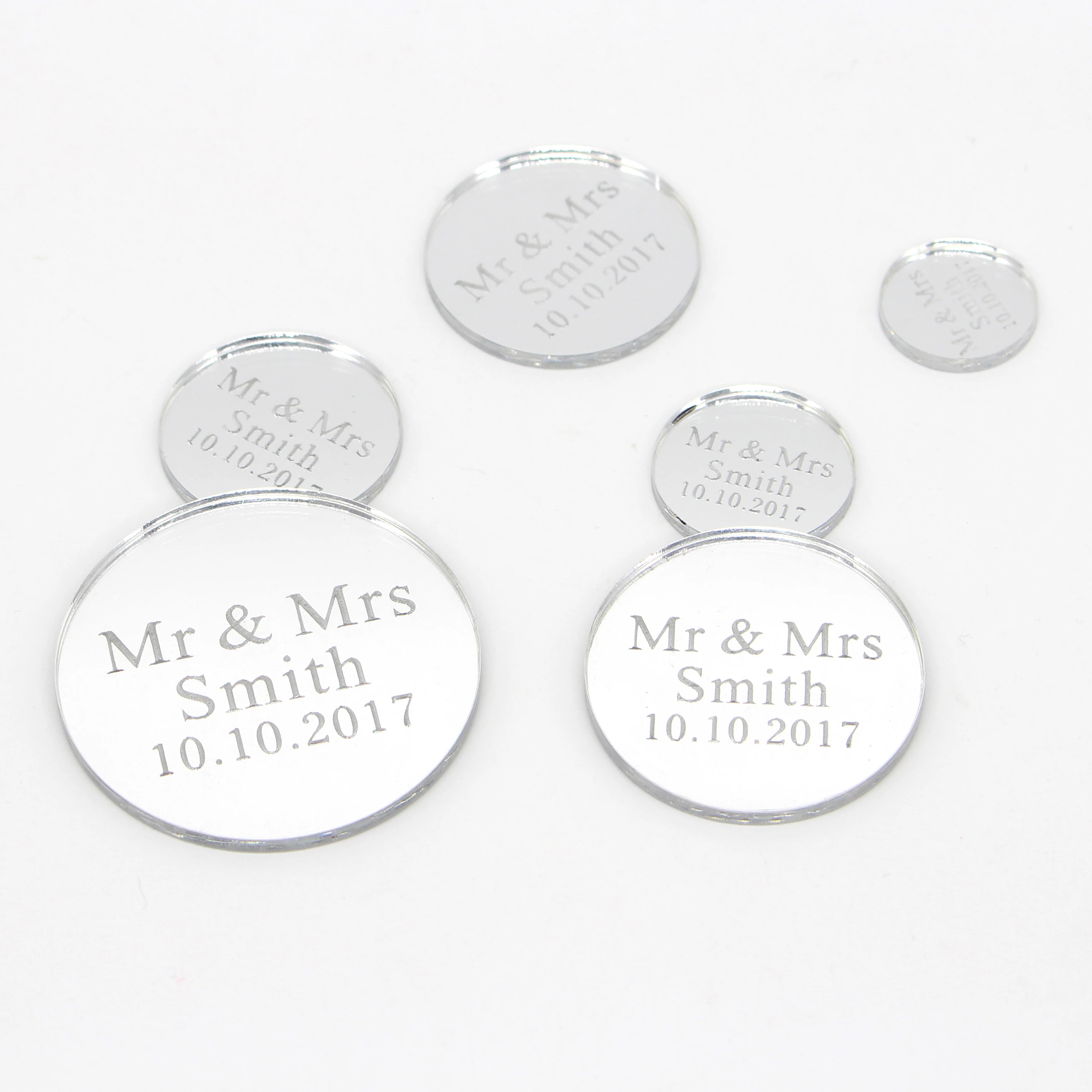 30/50/100pcs Personalized Baby Shower Name Baptism Mirror Acrylic Tag Round Circle Wedding Table Party Decor Favors Custome Gift