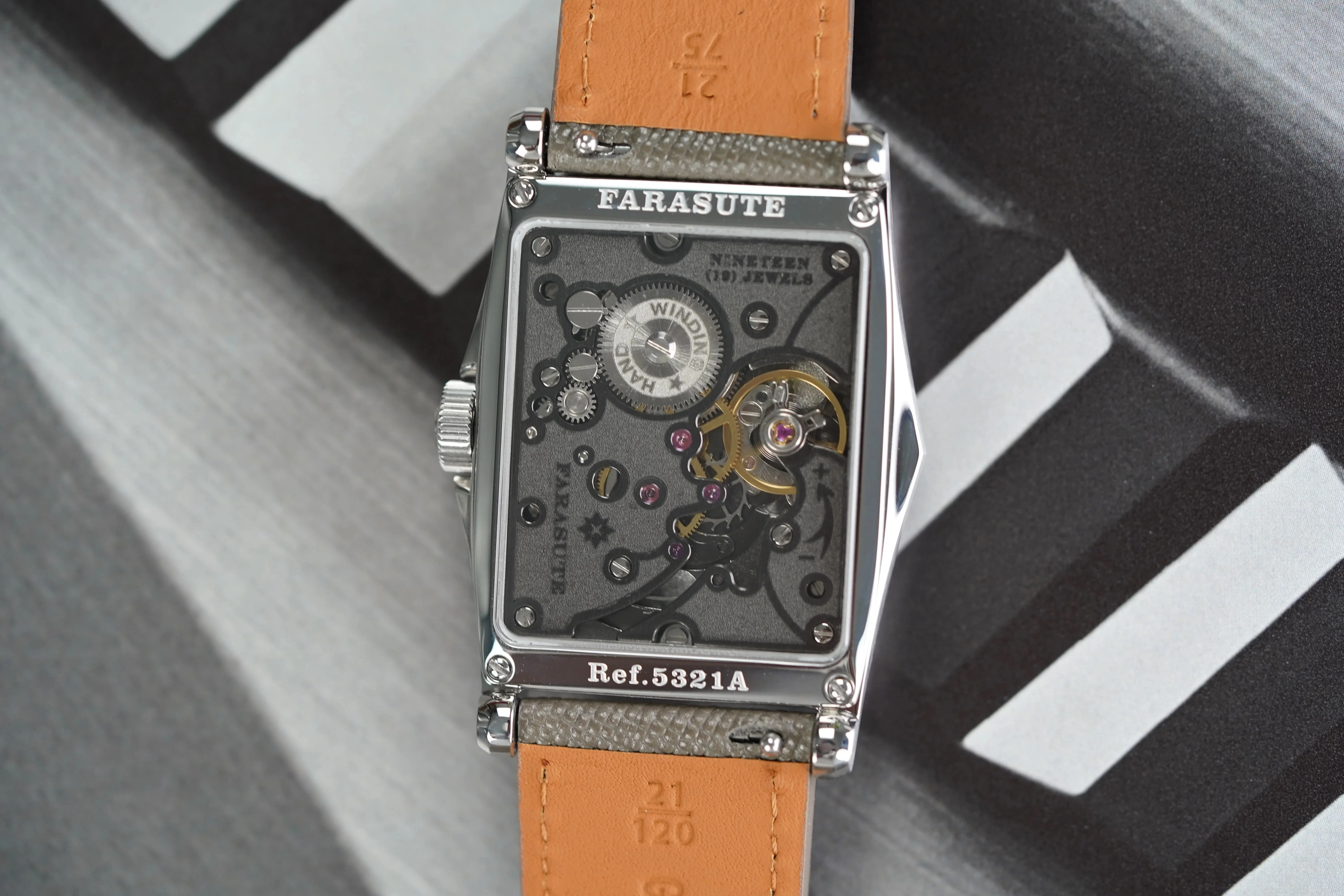 FARASUTE ساعة أوتوماتيكية للرجال 33 ملم مستطيلة ساعة يد ميكانيكية ياقوت 30 متر مقاومة للماء صغيرة مستعملة #4