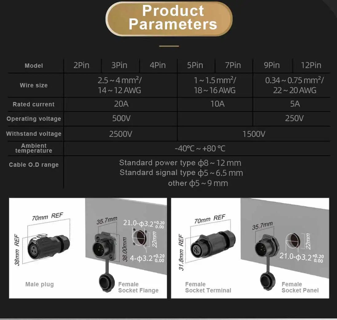 E-WeiChat LP20 IP68 Wasserdichter Runder Hochleistungsstecker 2-12 Pin Stecker + Buchse Schnellverbindung für Industrieautomation – Detail 4