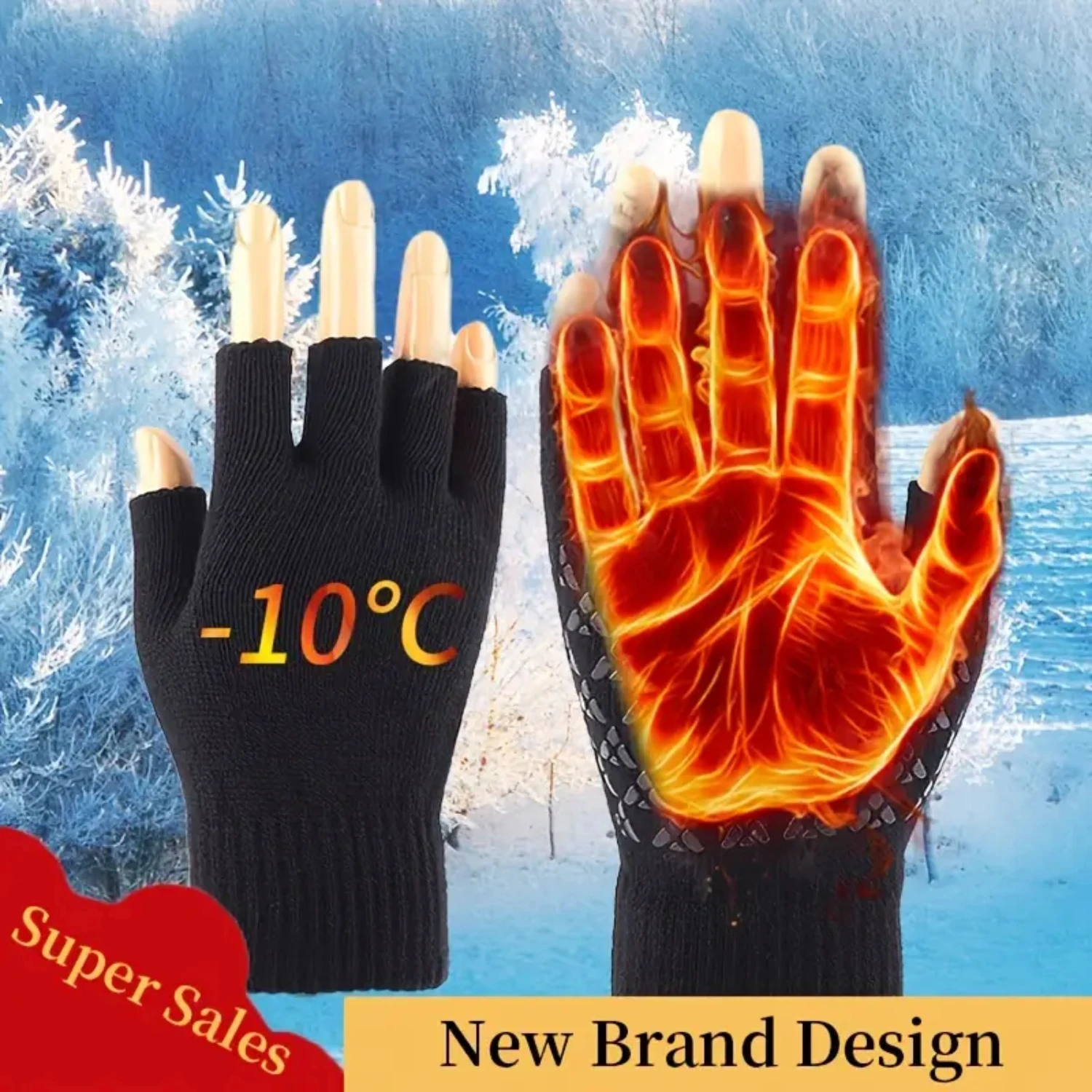 Simple Knitted Half Finger Gloves for Men & Women - Winter & Autumn Unisex Stretchy Design for Adults Grills teeth Henna Schmink