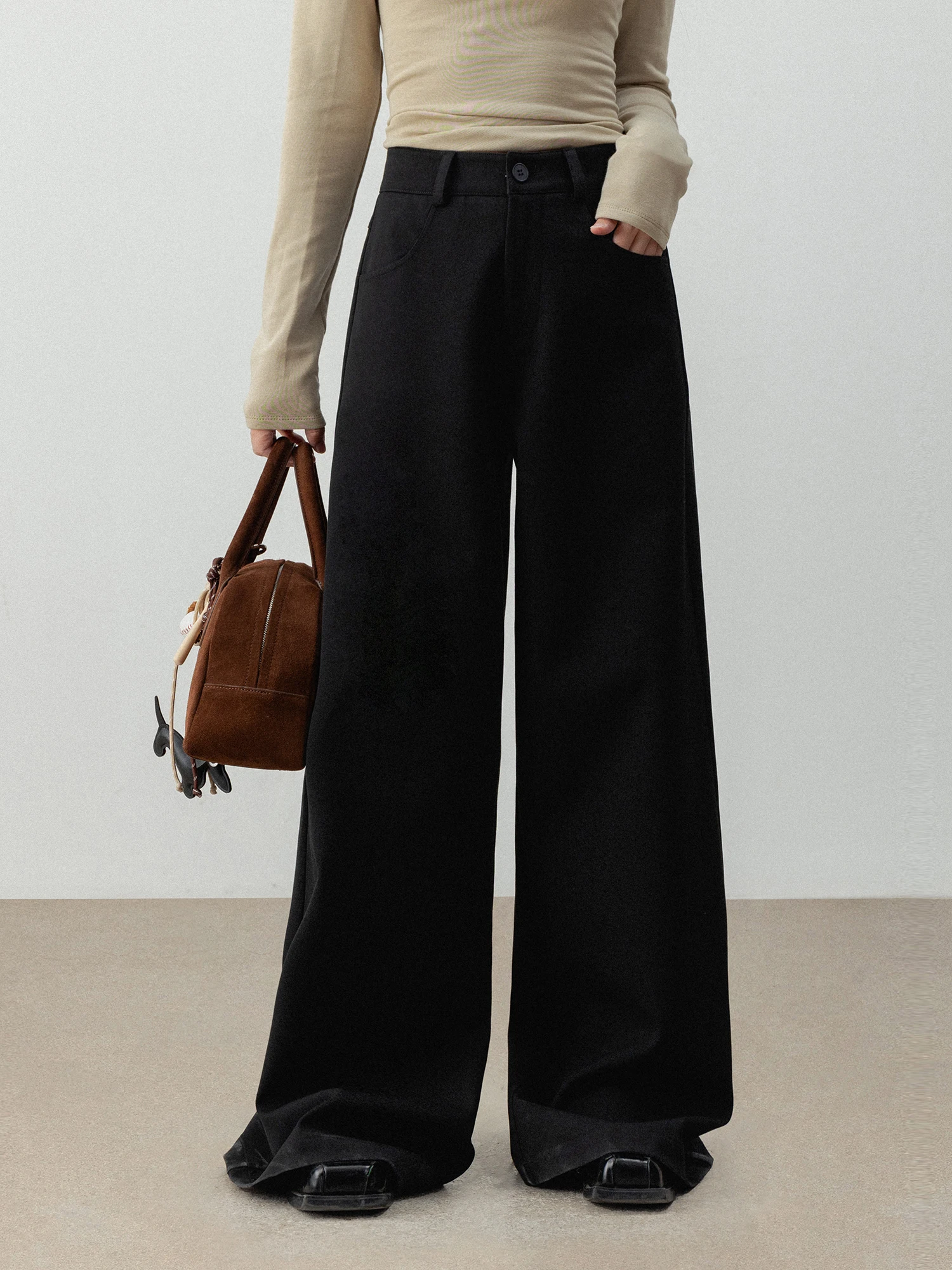 

Eggka Autumn Winter High Waist Straight Leg Wide Leg Pants Drapey Loose Fit Versatile Casual Trousers for Women