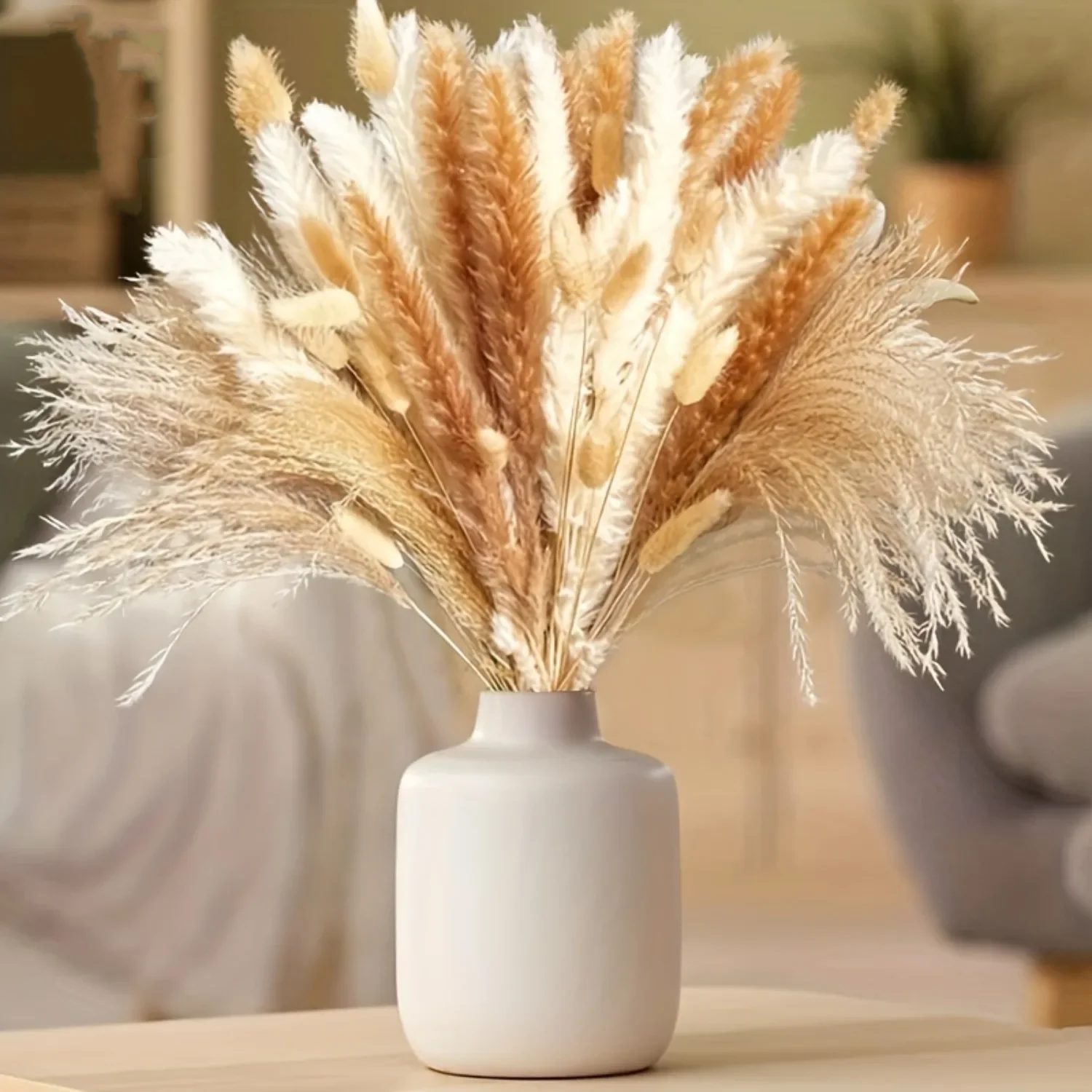 Flores secas naturales de Pampas Phragmites, ramo de hierba de cola de conejo, arreglo de boda, decoración de Navidad, decoración de mesa Boho para el hogar