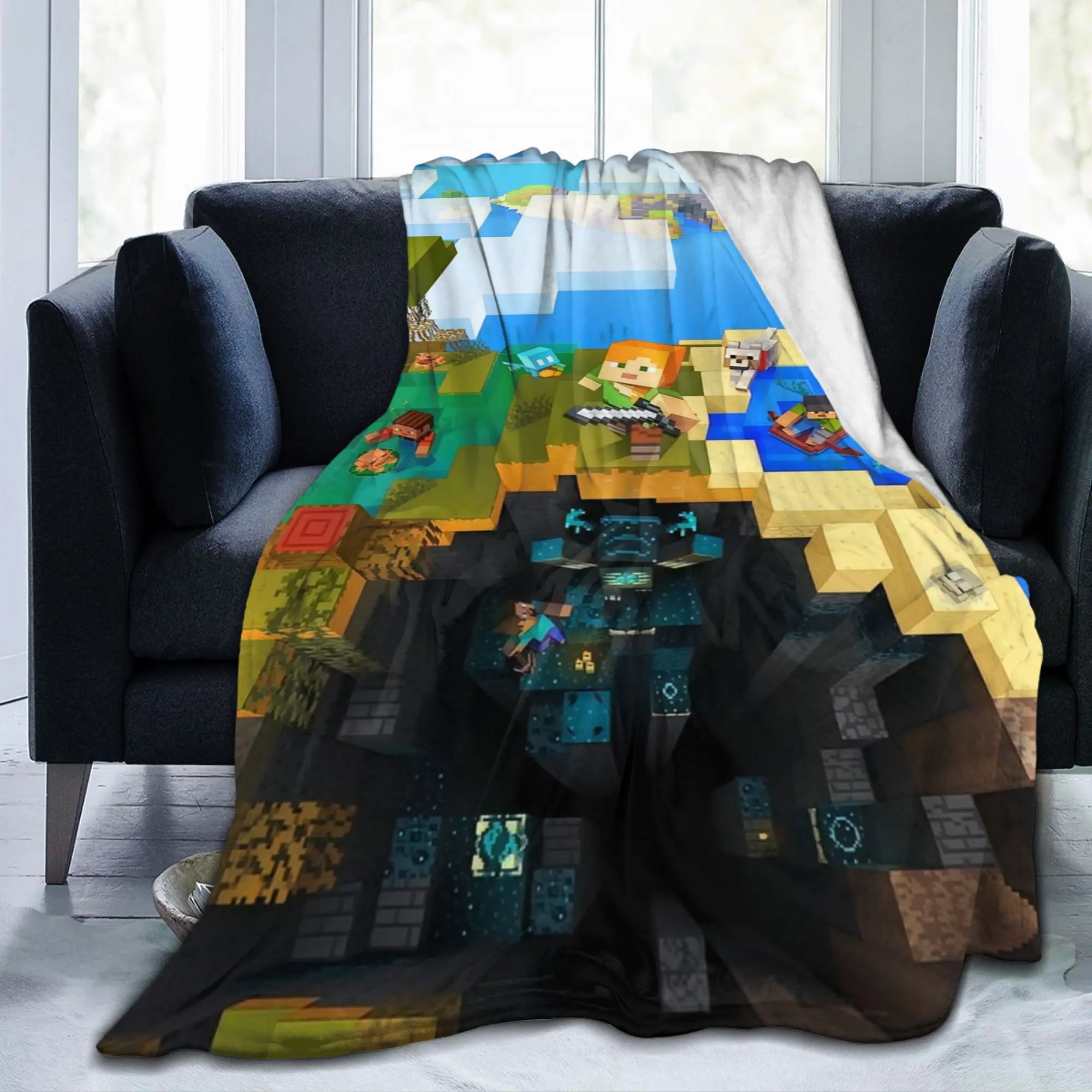 Soft Blanket Airplane Travel M-Minecrafts Deep Throw Blanket  Flannel Bedspread For Couch Chair Sofa Bed Sofa Bed Cover