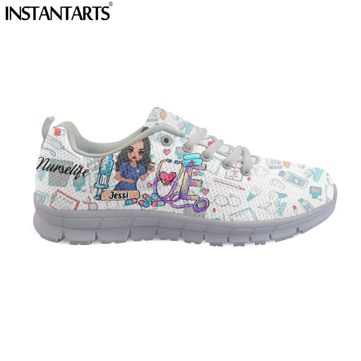 INSTANTARTS Cute Cartoon Nurse Shoes Paramedic Nursing Shoe for Women Female Running Sneakers Light Mesh Flats Girls Footwear