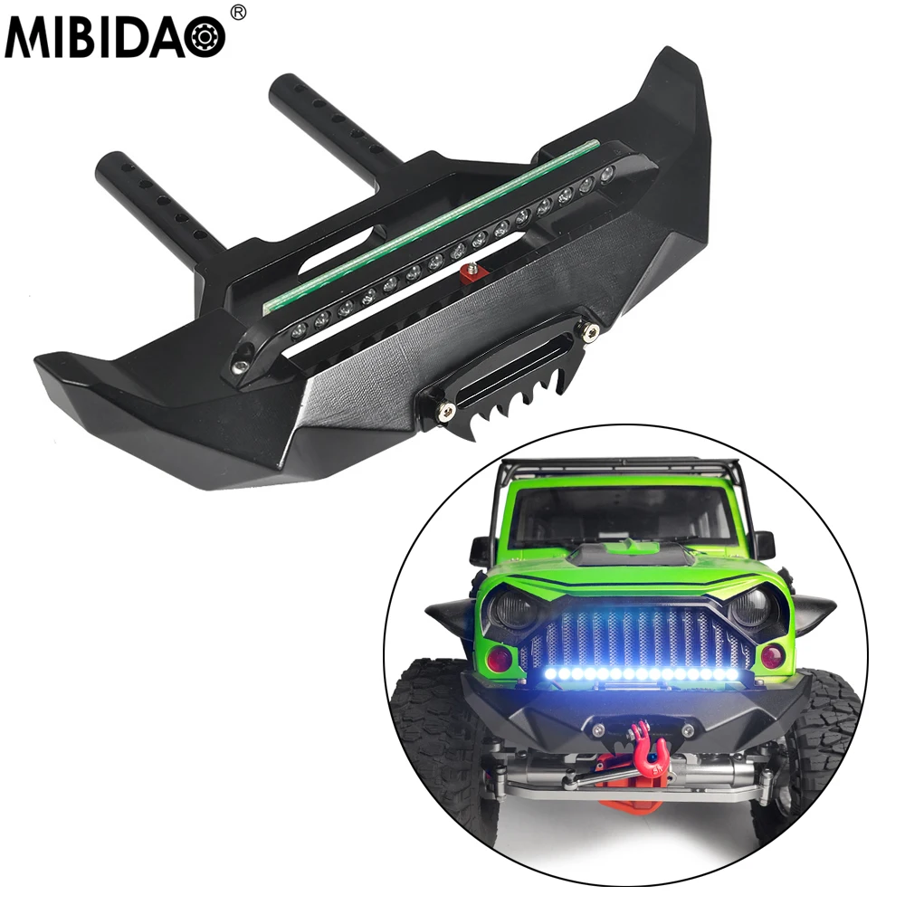 Mibidao Rc Auto Metal Front & Rear Bumper Met Led Verlichting Voor 1/10 TRX4 Axiale SCX10 SCX10II 90046 Upgrade Onderdelen