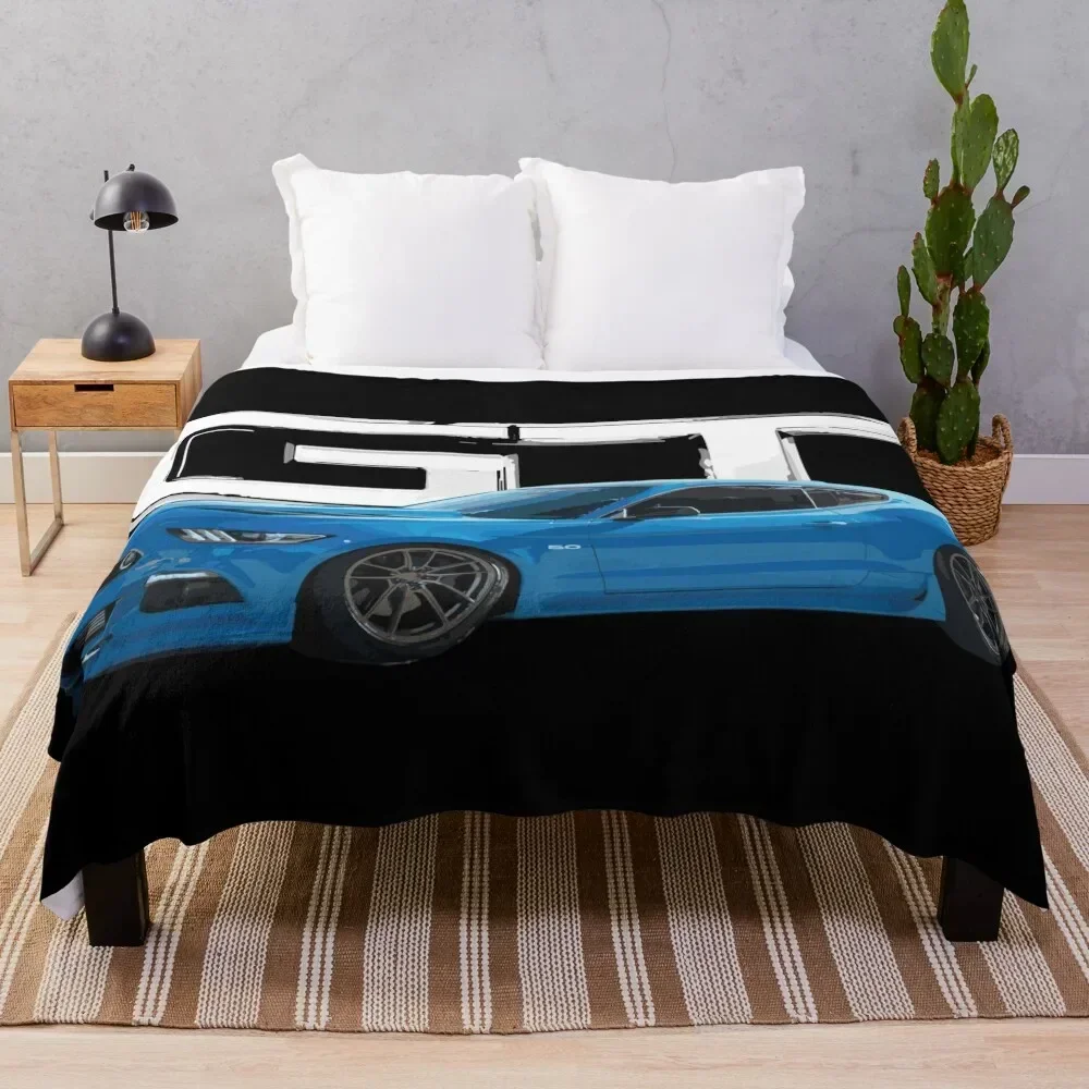 s550 Grabber Blue Mustang GT 5.0L V8 usa Throw Blanket bed plaid Thin Soft Beds Blankets