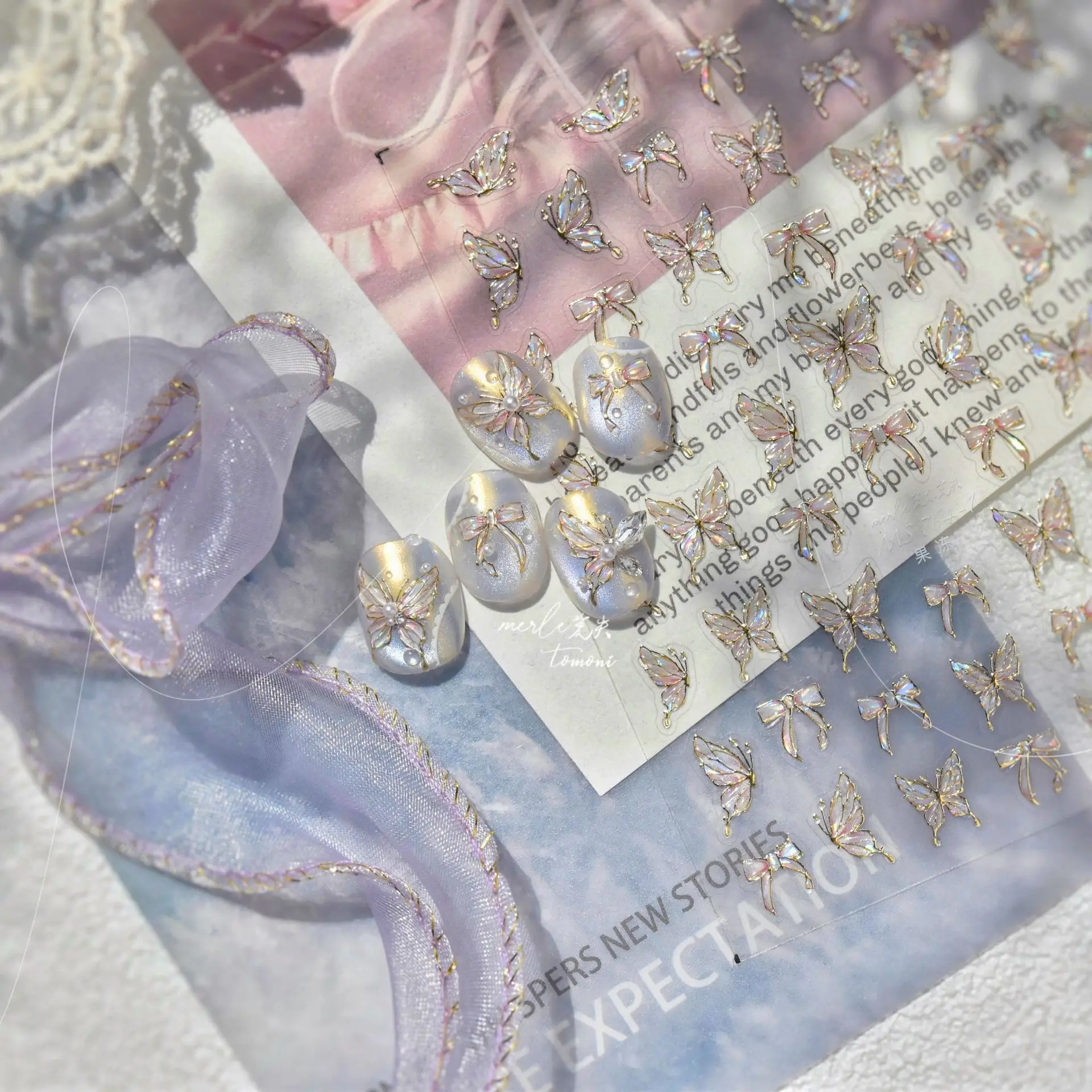 Pegatinas de mariposa 5D para uñas, pegatinas de mariposa de gelatina brillante para decoración de uñas, calcomanías deslizantes autoadhesivas DIY, piezas de manicura