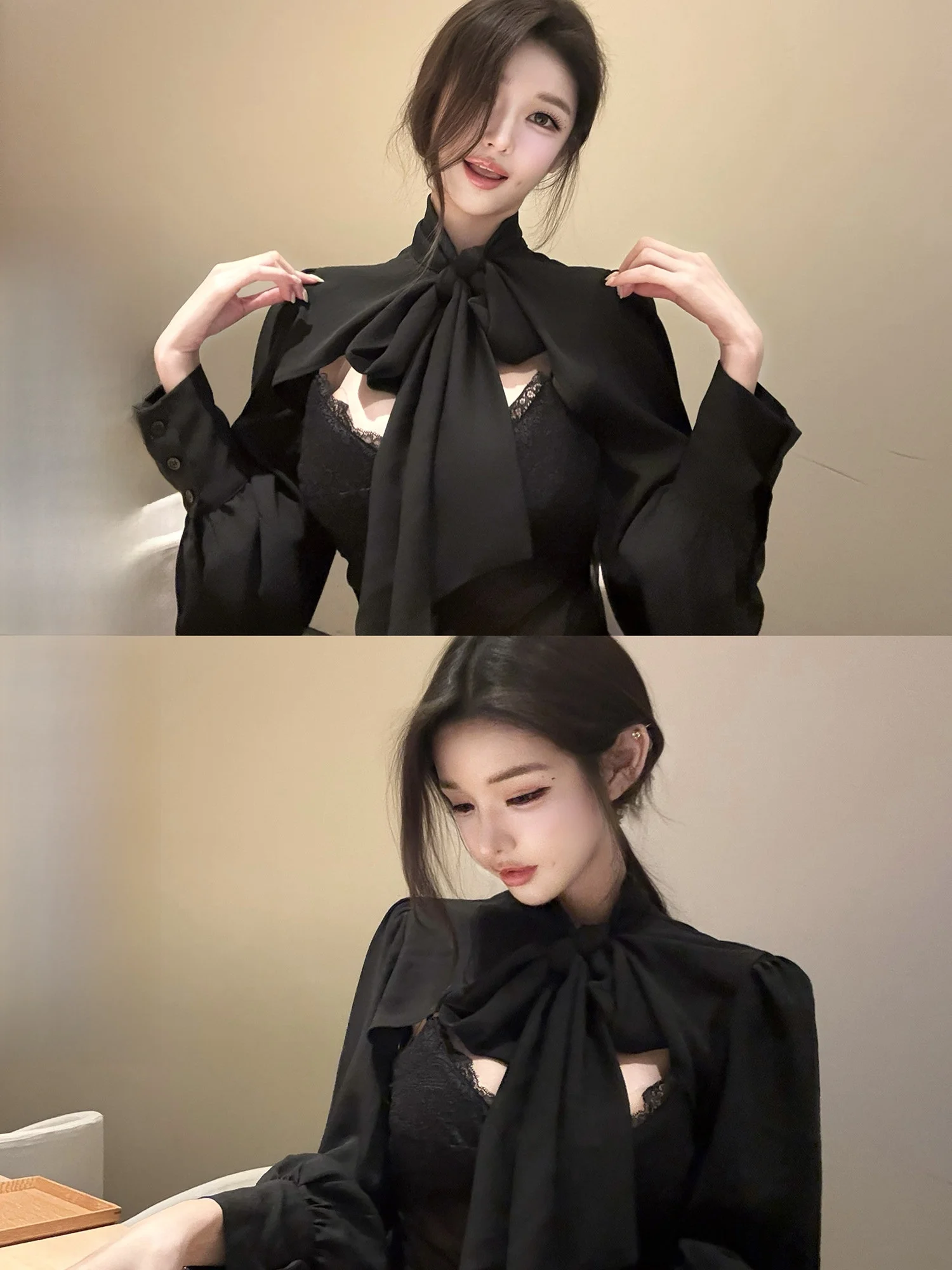 

Ele Long Sve Lace irt And Skirt Set Viola Kimont Improved Version Design Women's Faion Autumn Collection