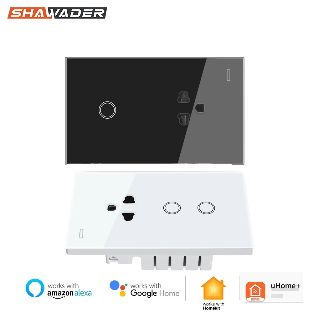 

Shawader Matter Smart Таиланд Настенная розетка 1/2gang Сенсорный выключатель света Стеклянная панель Пульт дистанционного управления от Uhome+ Apple Homekit Alexa Google