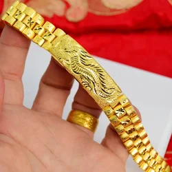 Real 18K Gold Color Dragon Flower Bracelet for Women Men Chain Pure Golden Plated Bracelet Bangle Fine Jewelry Gifts