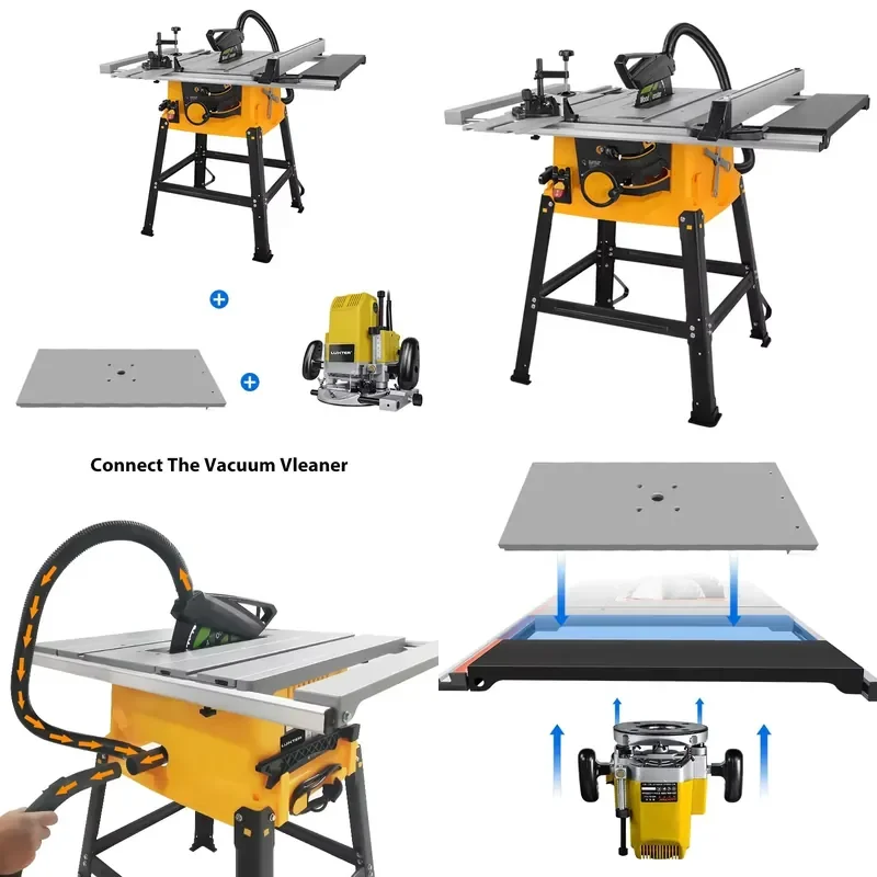 LUXTER 255mm 1800W Cutting Table Saw with Router and Router Platform for Woodworking