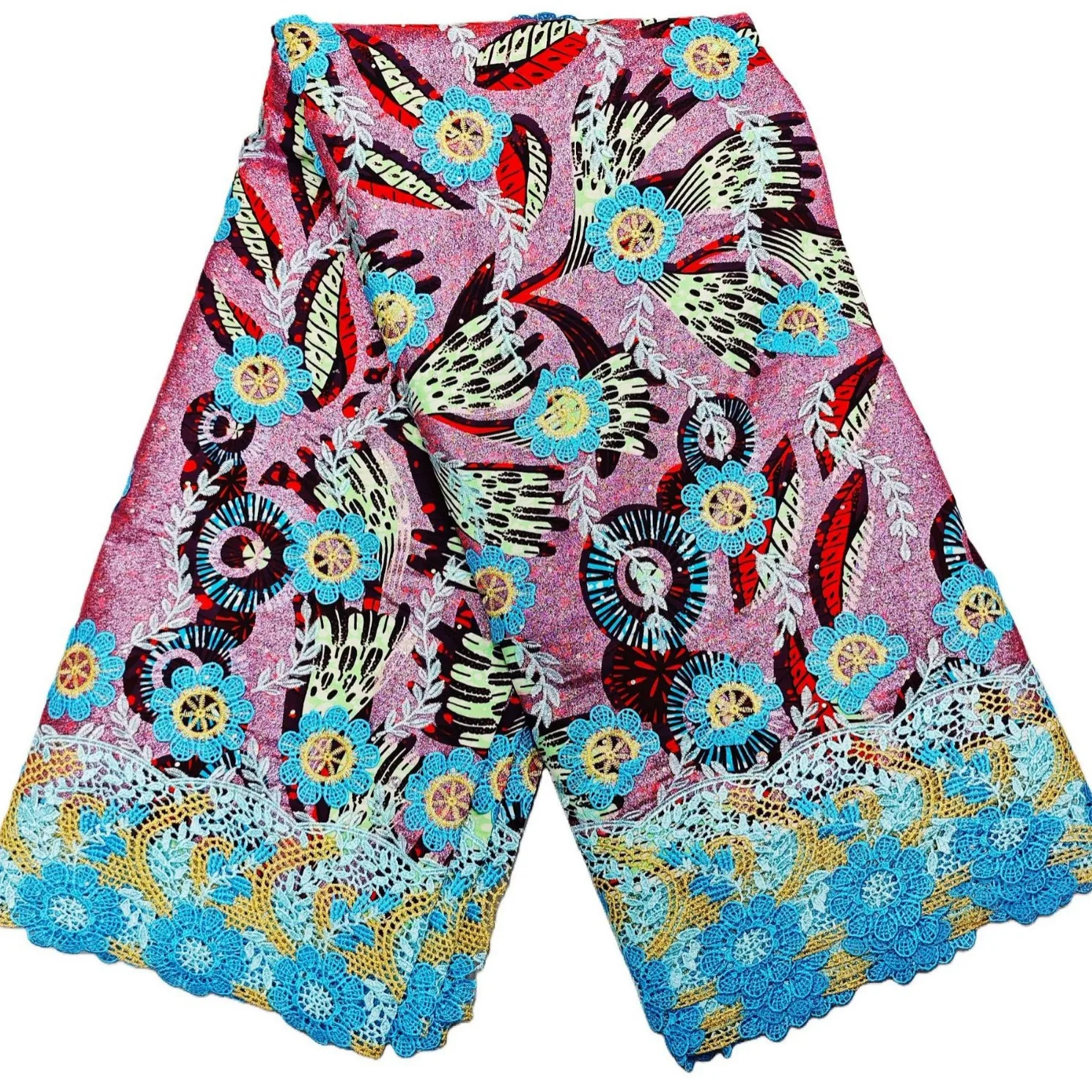 

Новая высококачественная мягкая африканская ткань Grand Golden Lace Wax, женская ткань Pagne с золотым принтом, блестящая африканская ткань Wax Lace 2026