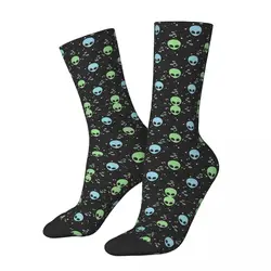 Hip Hop Retro Green Blue Alien Heads With UFOs Crazy Men's Socks Unisex Harajuku Pattern Print Funny Novelty Crew Sock Boys Gift