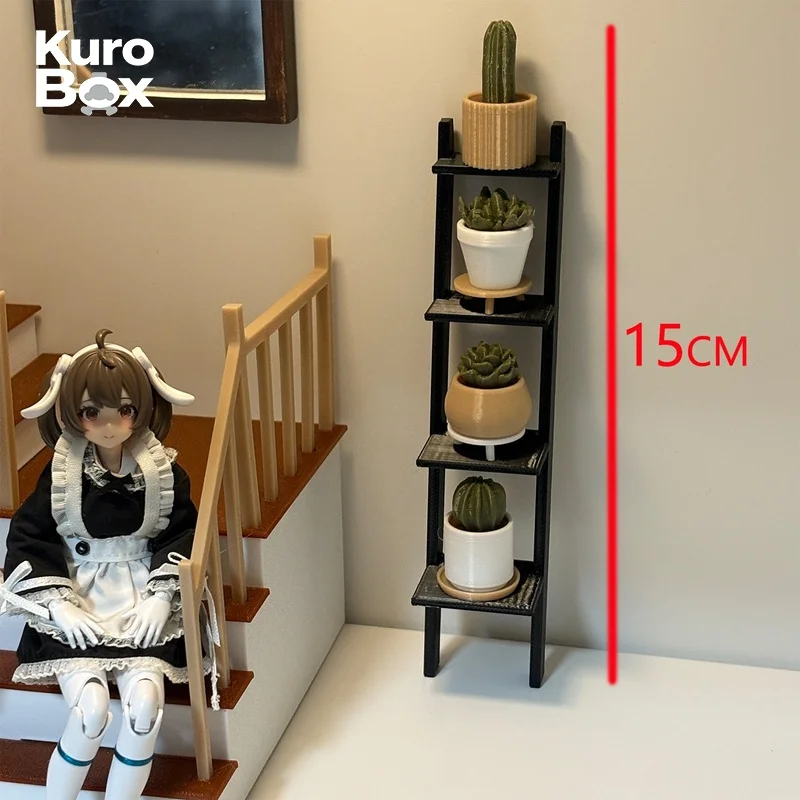 Miniature Potted Plants 1:12 Scale Display Shelf 15cm Tall Dollhouse Figma Action Figure Scene Prop Succulent Cactus Decor