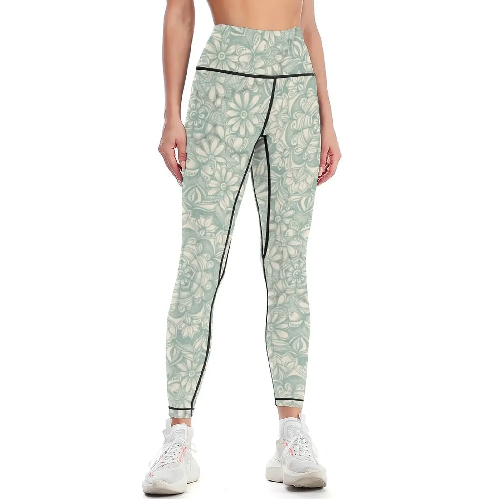 

Sage Medallion with Butterflies & Daisy Chains Leggings gym sportswear woman Sweatpants gym top Womens Leggings