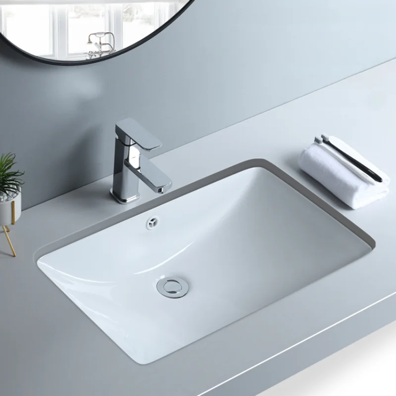 

Under platform basin Square flat bottom arc bottom Embedded size Household bathroom balcony Ceramic wash basin