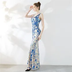 Women's Evening Dress Long Banquet Slim Evening Dress Temperament Elegant Long Sequin Host Evening Dress