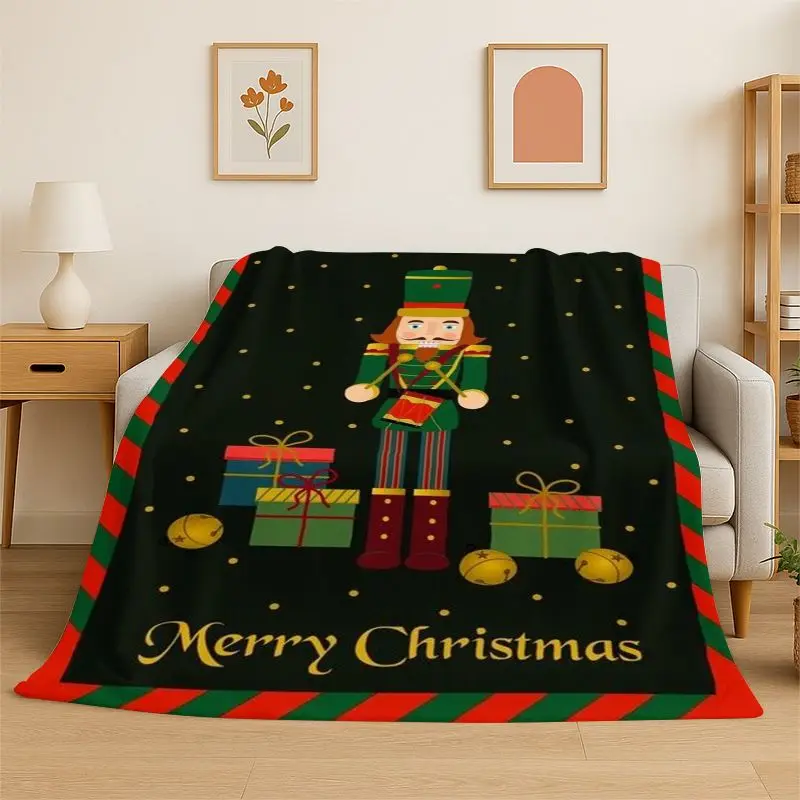 Cartoon The Nutcracker Puppet Merry Christmas Flannel Blanket Soft Throw Blanket for Bedroom Living Room Bed Travel Picnic Nap