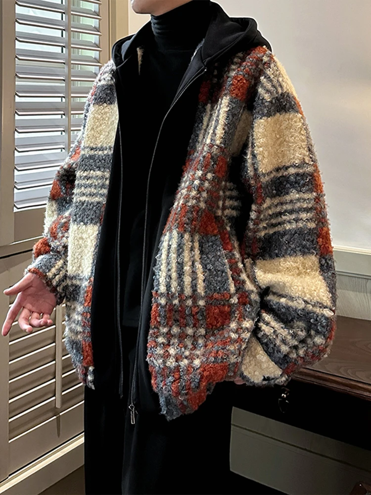 

Ошатное шерстяное пальто в клетку, мужское зимнее хлопковое пальто с капюшоном в американском стиле ретро, верхняя одежда высокого класса, свободная посадка, молодежный тренд