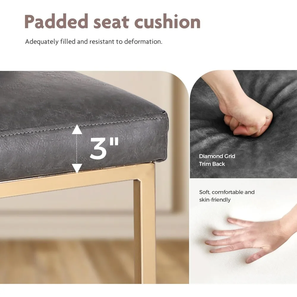 24" Retro Bar Stool, Modern PU Leather Chair with Golden Frame & Backrest for Coffee Shop, Kitchen & Dining